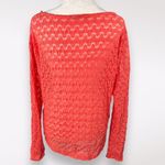 Katie K Coral Open Knit Crochet Sweater Lightweight Long Sleeve Top Medium Orange Photo 4