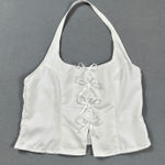 SheIn  Halter Neck Corset Top M White Lace Up Bows Detail Split Hem Satin Feel Photo 0