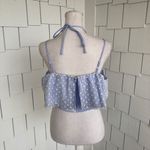 DO+BE Women's Blue/White Striped Floral Tulle Ruffle Neck Halter Crop Top sz M Photo 3