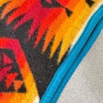 Aztec Blanket Scarf Chief Joseph Southwest Blue Orange Fringe 7x83" *Moth Holes Photo 2