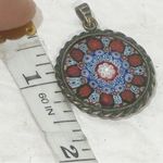 925 Sterling Vintage Red Italian Mosaic Glass Pendant 800 Silver Photo 3