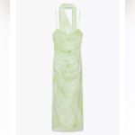 ZARA NWT green tie dye tulle mesh ruched, attached scarf midi occasion dress Photo 5