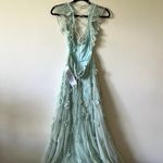 Mac Duggal  70275 Aqua Mint Sequined Floral Ruffle Maxi Dress Gown size 4 UB Photo 6