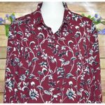 J. Jill Ladies Maroon Floral Button Up Tunic Blouse Size XL Modest Career Red Photo 1