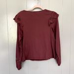Anthropologie Tiny Burgundy Red Long-Sleeve Crescent Ruffled Lace Top S Photo 6