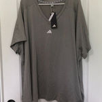 Adidas Womens Shirt 4X M Gray Heather V-neck Short Sleeve Activewear Top NWT Photo 0