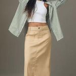 Anthropologie Maeve The Colette Maxi Skirt Back Slit Cotton Poplin Tan XS Photo 0