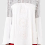 Desigual  Neusifu White Bell‎ Long Sleeve Boho Gold Mandala Top Size Medium Photo 0