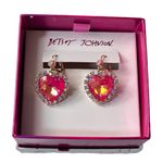 Betsey Johnson  Heart Drop Rhinestone Earrings Pink Gold Tone Photo 0