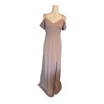 Birdy Grey  Dev V-Neck Cold Shoulder Evening Gown With Slit Crepe Taupe M READ Photo 5