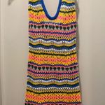 NWT THANNE Multicolor Striped Crochet Knit Unlined Halter Tie Mini Dress Yellow Size XS Photo 4