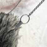 Gray & Black Faux Fur Winter Hand Warmer Chain Strap Fuzzy Plush Hand Muffs Photo 8