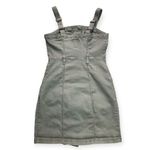 SO  Juniors Olive Green Button Front Pinafore Denim Mini Dress Photo 4