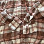 American Eagle  women's size small pink and cream plaid flannel with hood Photo 2