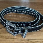 Black Rhinestone Studded Belt With Silver Buckle 43" Length Faux Leather Sz M/L Photo 2