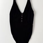 Free People  Bodysuit Womens XS Black Larissa V-Neck Partial Button Thong Back Photo 0