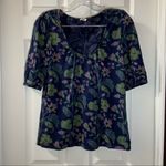 Fossil  Navy/Green Floral Print Scoop Neck Blouse Medium Photo 0
