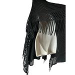 Black Crochet Geometric Fringed Eyelet Poncho Sweater One Size Size undefined Photo 3
