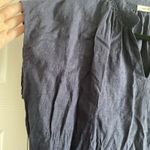 Mod Ref  Womens Navy Linen Blend Blouse Small Short Sleeve Coastal V neck Tunic Photo 3