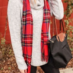 CEJON for Macy’s Red Classic Plaid Woven Scarf Soft Italian Acrylic Fringe Winte Red Photo 0