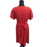 Grae Cove 100% Linen Dress V Neck Short Sleeve Faux Button Front Pockets Medium Red Photo 5