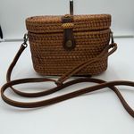 Vintage Handmade Wicker Basket and Leather Crossbody Bag Brown Photo 0