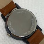 Women quartz watch black tone case 35mm brown dial leather band running Photo 5