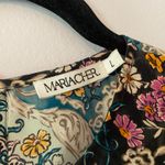 Maria Cher. Blue Purple Floral Abstract Blouse Rouched Cropped Silk size Large Photo 2