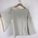 Free People  Oatmeal Bell Sleeve Lasor Cut Out Lace Appliqué Sweatshirt Small Photo 8