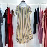LuLaRoe  Carly Hi-Lo tee shirt dress in pencil stripe and color design on gray Photo 2