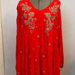 Free People Sweet Tennessee Red Floral Embroidery Open Peekaboo Back Dress Sz S Photo 3
