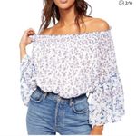 Free People  S Rose Valley Off Shoulder Top Purple Ditzy Floral Oversized Sleeve Photo 5
