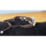 Artisan Handcrafted Jade Floral Beaded Knotted Adjustable Bracelet Boho Beachy Photo 3