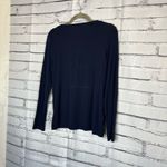 Calvin Klein  Navy V-Neck Longsleeve Stretch Top Relaxed Y2K Preppy M Blouse Photo 8