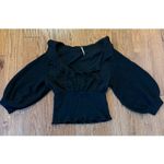 Free People  Billie smocked ruffled cropped sweater blouse M Photo 6