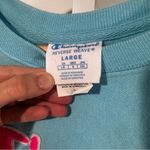 Champion Reverse Weave Logo Crewneck Sweatshirt Blue Pink Large Photo 5