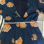 onetheland Floral Mini Dress Small Long Sleeve Navy Orange Lace Trim VNeck Boho Bloomcore Photo 10