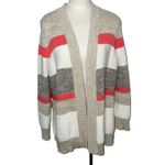 Women's Oversized Striped Open Front Cardigan Sweater Neutral Coral Cozy Knit Size L Photo 1