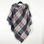 PLAID Fringe Hem Hoodie Front Closure Cabincore Poncho, One Size Size undefined Photo 1