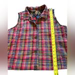Reversible Floral Plaid Vintage Sleeveless Vest Button Up Womens Large XL Blue Photo 9