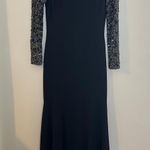 THEIA - Embellished Tulle Crepe Mermaid Gown Navy Crystal Sleeve Formal Prom Photo 2