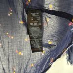 Next Women's Size 14 Navy Floral Lightweight Longsleeve Button‎ down Blue Photo 3