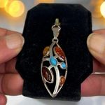 Galmorous Women's Silver Pendant With Multiple Baltic Amber Colored Stones Orange Photo 3