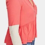 Free People We the Free 3/4 Top Heart of Mine Cotton Flounce-Hem Colorblock Red Photo 1