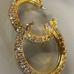 Dress Up Gold Tone Hoop Rhinestone Pierced Post Earrings Women Sparkle Shine  Photo 1