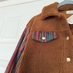Southern Grace Bohemian Colorful Print Sleeve Brown Sherpa Lightweight Jacket Photo 5