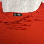 Slit arm and chest short sleeve tight fitting red shirt Size M Photo 3