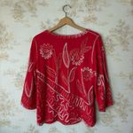Vintage boho cherry red floral embroidered 3/4 length sleeve top size L Size L Photo 6