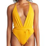 Maaji NWT Honey Safari Plunge One Piece Yellow Floral Reversible Swimsuit LARGE Photo 2