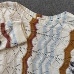 Garnet Hill  Striped Pointelle Knit Sweater Organic Cotton Linen Browns Womens S Photo 2